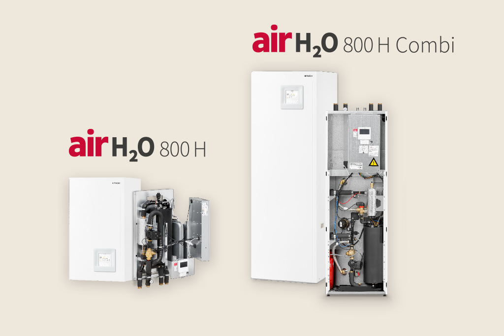 Produktvergleich: Hitachi airH2O 800 Wärmepumpen Hitachi airH2O 800 H Hydrosplit und Combi-Hydrosplit  Wärmepumpen mit sichtbaren Komponenten – effiziente Wärmepumpentechnik